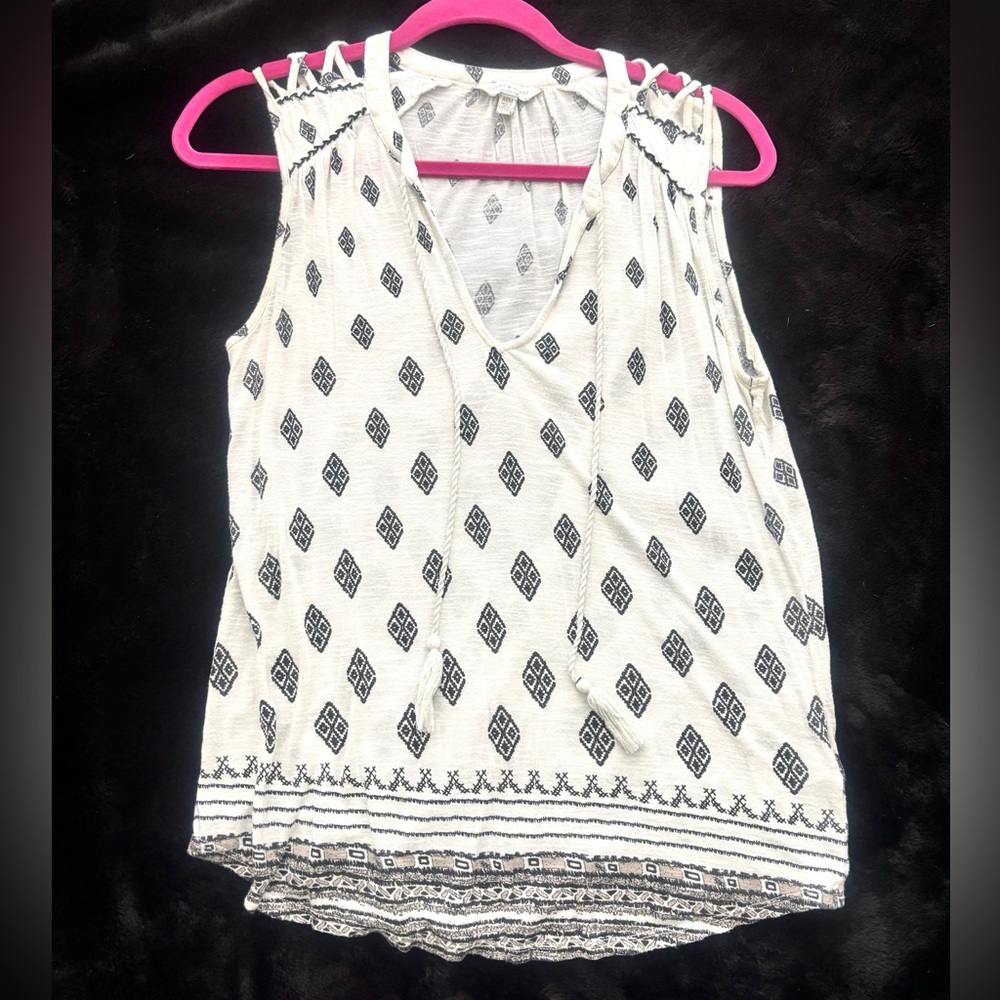 Lucky Brand Cream and Black Patterned Tank Top